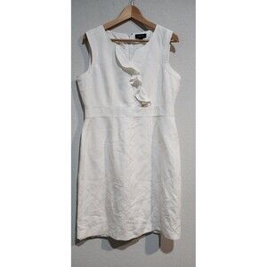 Tahari ASL Womens White Linen Blend Ruffle Lined Sheath Dress sz 12 Career